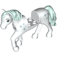 Lego Animal, Horse with Raised Leg, Light Aqua Mane and Tail, Stars print / White