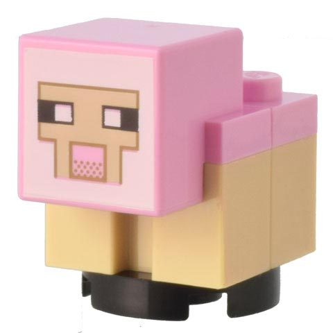 Lego Minecraft Sheep, Lamb, Tan Legs, Bright Pink Head - Brick Built