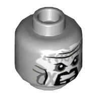Minifig Head Killow, Angry Eyes, Lips, White Paint Print [Hollow Stud] / Light Bluish Gray