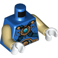 Lego Torso Armour, Gold Belt and Chi Orb Print, Tan Arms, White Hands / Blue
