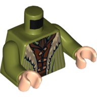 Lego Torso Coat with Tan Fur Lining over Reddish Brown Shirt Print, Olive Green Arms, Light Nougat Hands / Olive Green