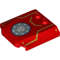Brick Wedged, Curved Triple 4 x 4 x 2/3, 2 Studs with Iron Man Armor, Gold Lines, and Round Arc Reactor Print / Red