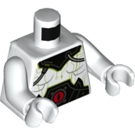 Lego Torso Bare Chest, Black Collar and Belt with Tubes and Red Circle (Eye) Print, White Arms and Hands / White