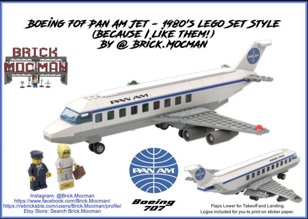 Lego 1980's Style Pan Am B707 Passenger Jet Airplane