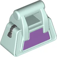 Bag / Handbag / Purse Angular with Zipper and Dark Purple Side Print / Light Aqua