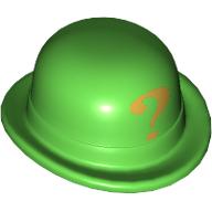 Lego Hat, Bowler with Gold Question Mark Print / Bright Green
