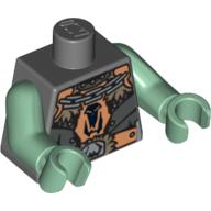 Lego Torso Armor with Chain Necklace and Large Belt Print, Sand Green Arms and Hands / Dark Bluish Gray