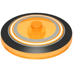 Dish 4 x 4 Inverted [Radar] with Black, Orange, and Metallic Silver Circles Print