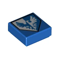 Tile 1 x 1 with Shield with Blue and Silver Bird Print / Blue