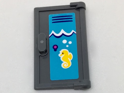 Lego Door 1 x 2 x 3 with Vertical Handle, Mold for Tabless Frames with Pool Locker, White Waves and Bright Light Orange Seahorse Pattern (Sticker) - Set 41313