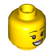 Lego Minifig Head Poppy Starr, Pink Lips and Beauty Mark, Eyebrows, Smile / Closed Eyes Print / Yellow