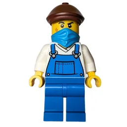 Train Driver, Blue Overalls, Mask, Reddish Brown Cap