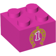 Lego Brick 2 x 2 with Gold Horseshoe with Hearts and "1" Print / Dark Pink