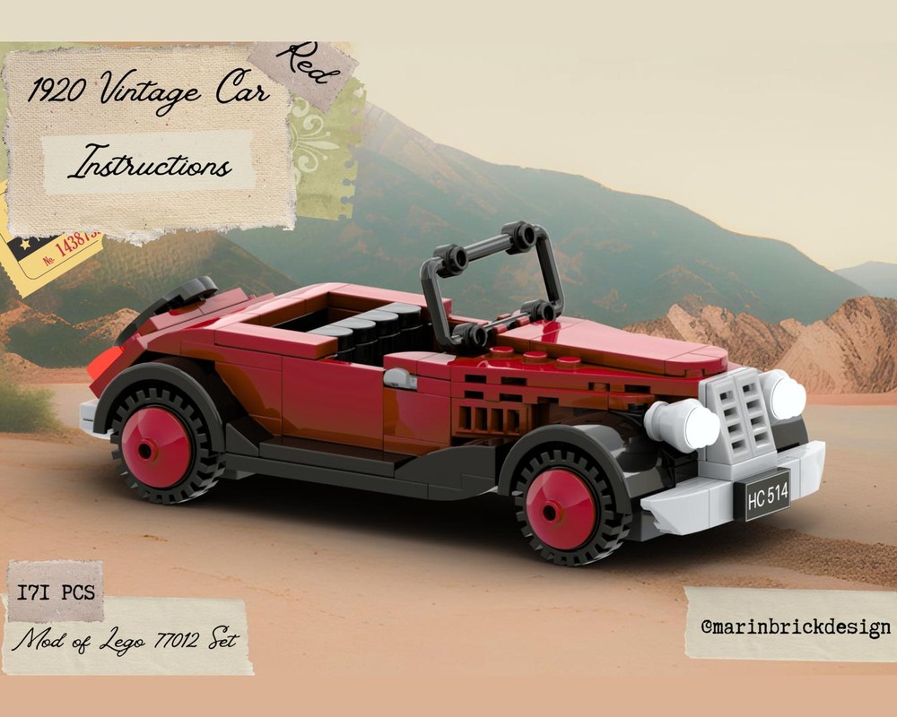 Lego 1920 Vintage Dark Red Car - Lego Moc Instructions