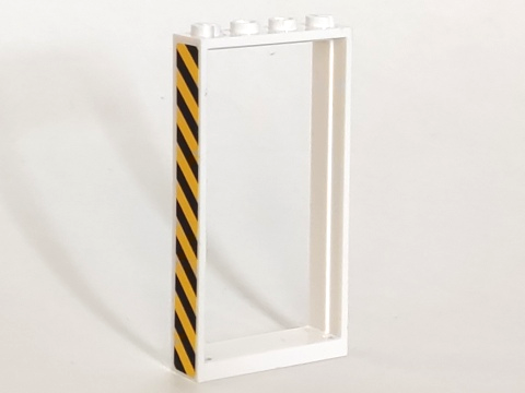 Lego Door, Frame 1 x 4 x 6 with 2 Holes on Top and Bottom with Black and Yellow Danger Stripes Pattern on Left Side (Sticker) - Set 3182