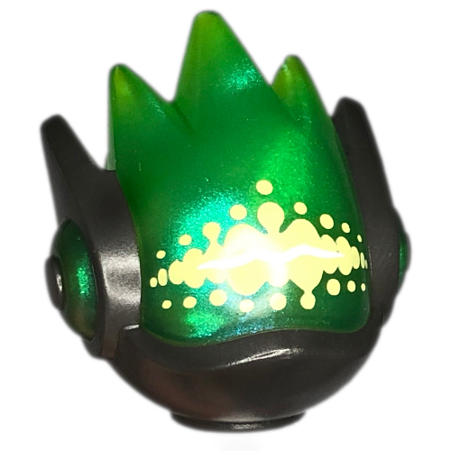 Lego Minifig Head Special, Alien DJ, with Opal Trans-Bright Green Visor Pattern / Pearl Titanium