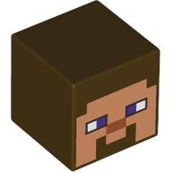 Lego Minifig Head Special, Cube with Minecraft Steve Nougat Face Print / Dark Brown
