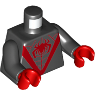 Lego Torso Bodysuit, Red Webbing, Thick 'V' and Spider Print, Black Arms, Red Hands / Black