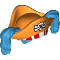 Hair and Hat, Pirate with Dark Azure Ponytails and White Skull and Bones Print / Orange