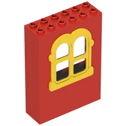 Fabuland, Building, 2 x 6 x 7 with Window, Rectangular Yellow / Red