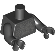 Lego Torso Short with Back Ridges, with Bare Chest Print, Black Arms and Hands / Black
