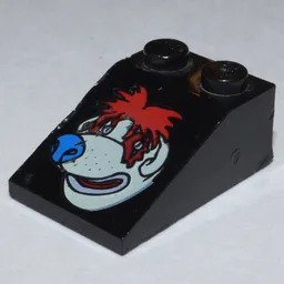 Brick Sloped 33° 3 x 2 Smooth with McDonald's Red-Hair, Blue-Nose Bear Face Print / Black