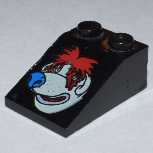 Lego Brick Sloped 33° 3 x 2 Smooth with McDonald's Red-Hair, Blue-Nose Bear Face Print