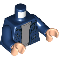 Lego Torso Jacket with 4 Pockets, Silver Buttons and Zipper Print, Dark Blue Arms, Light Nougat Hands / Dark Blue