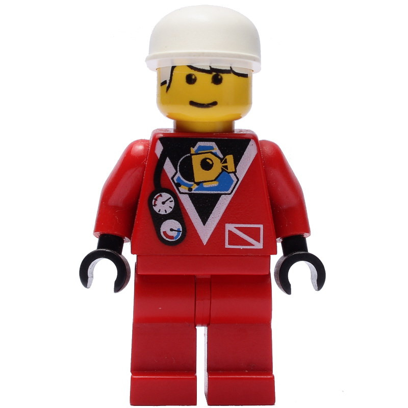 Lego Marine Explorer, Red Wetsuit, White Cap, Printed White Hair
