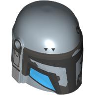 Lego Helmet Mandalorian with Holes and Black Visor, Dark Bluish Grey/Medium Azure Markings print / Sand Blue