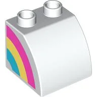 Duplo Brick 2 x 2 x 1 1/2 with Curved Top, Rainbow on Right Side, Rain Cloud on Left Side Print / White