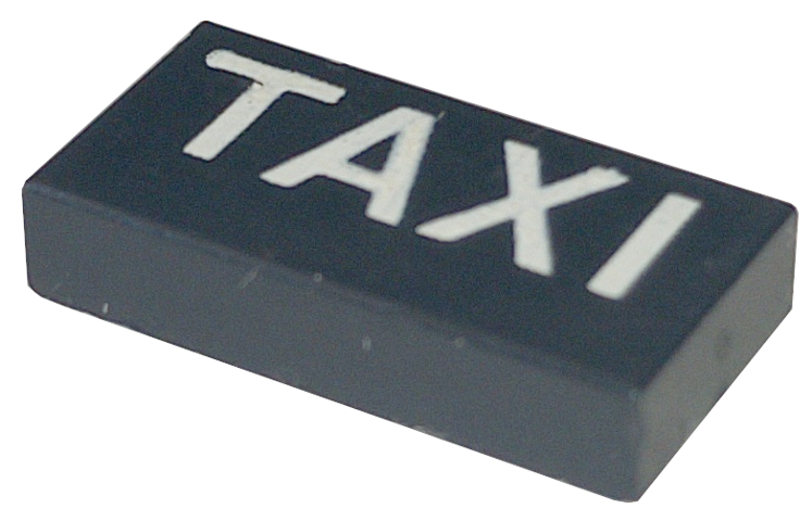 Lego Tile 1 x 2 without Groove with White 'TAXI' Pattern