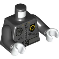 Torso, Jacket with 3 Zippers, Minifig Head Police Badge, Radio and Belt Print, Black Arms, White Hands / Black