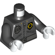 Lego Torso Jacket with 3 Zippers, Minifig Head Police Badge, Radio and Belt Print, Black Arms, White Hands / Black