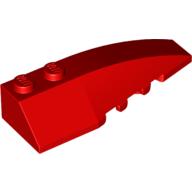 Lego Brick Wedged, Curved 6 x 2 Right, Inner Ridges / Red