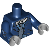 Lego Torso Suit Coat Tattered, Muddy, White Collar, Gray Tie, Blue Shirt Print, Dark Blue Arms with Torn Sleeve Print, Light Bluish Gray Hands / Dark Blue