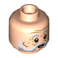 Lego Minifig Head Professor Filius Flitwick, White and Gray Beard, Lines, Open Mouth Print / Light Nougat