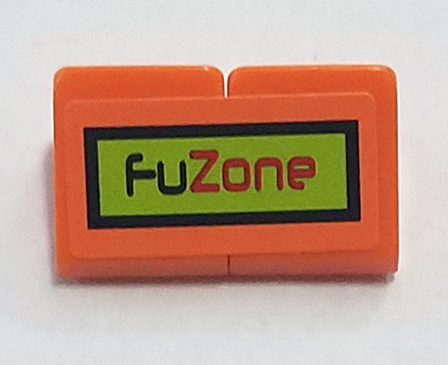 Lego Stickered Assembly 2 x 1 x 2/3 with Black and Red 'FuZone' on Lime Rectangle with Border Pattern (Sticker) - Set 8125