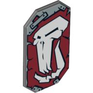 Lego Shield Octagonal without Stud with Troll Skull on Dark Red Print / Dark Bluish Gray