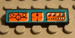 Tile 1 x 4 with Orange Control Panels on Dark Turquoise Background Pattern (Sticker) - Set 8233