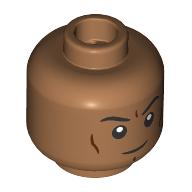 Lego Minifig Head, Eyebrows, Reddish Brown Lines, Angry Stare Print / Medium Nougat