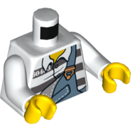 Lego Torso Prison Shirt, Torn Overalls over Prison Stripes Print, White Arms, Yellow Hands / White