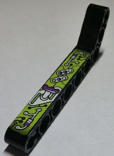 Lego Technic, Liftarm, Modified Bent Thick 1 x 9 (7 - 3) with Purple, Silver and Lime Gauges and Levers Pattern Model Right (Sticker) - Set 8305