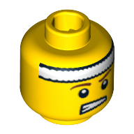 Lego Minifig Head Tennis Ace, Headband White, Brown Eyebrows, Open Mouth Smirk Print [Blocked Open Stud] / Yellow