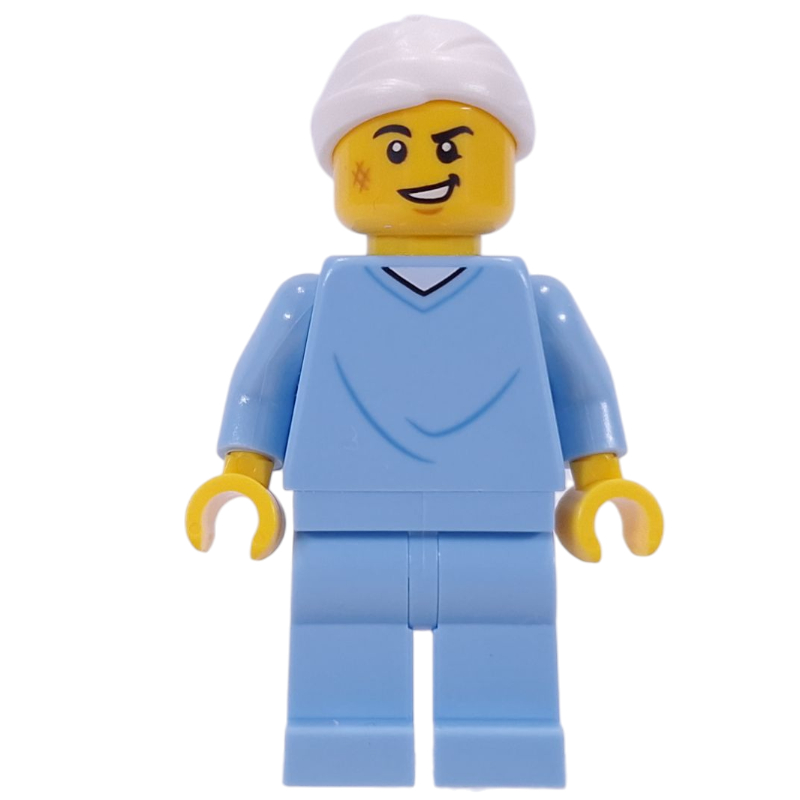 Lego Patient, Bright Light Blue Scrubs, Bandage