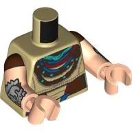 Torso, Tunic, Dark Brown/Dark Turquoise Beads, Neckerchief, Silver Armour On Arms Print, Light Nougat Arms and Hands / Tan