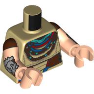 Lego Torso, Tunic, Dark Brown/Dark Turquoise Beads, Neckerchief, Silver Armour On Arms print, Light Nougat Arms and Hands / Tan
