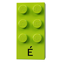 Lego Braille Brick 2 x 4 with 6 Studs ⠿ and 'É' print / Lime