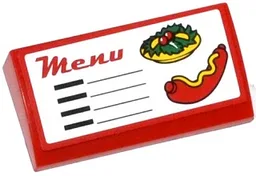 Slope, Curved 2 x 4 x 2/3 with Bottom Tubes with 'Menu', Salad and Hot Dog Pattern (Sticker) - Set 60050
