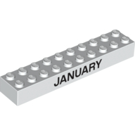 Lego Brick 2 x 10 with Black 'JANUARY' / 'FEBRUARY' Print / White